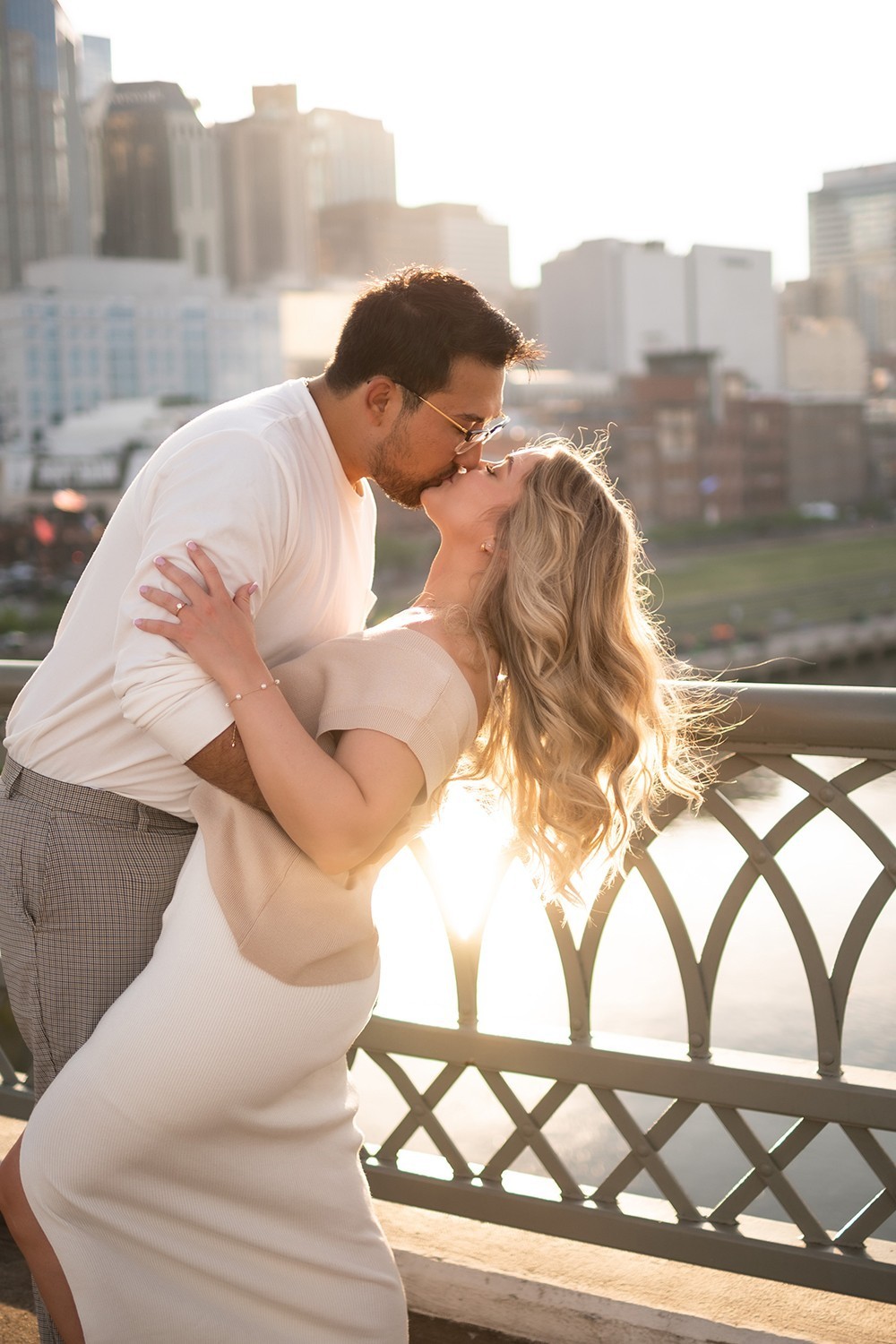 Nashville engagement photo session on Pedestrian bridge.