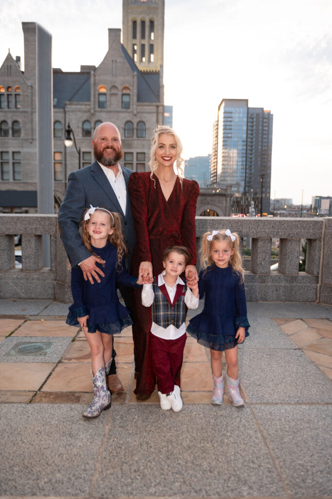 Family in Nashville Downtown and Christmas Cards.